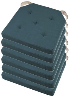 Textile stoelkussen DUO - 6x - marine blauw - 38 x 38 x 4 cm - klittenband sluiting