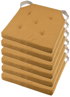 Textile stoelkussen DUO - 6x - okergeel - 38 x 38 x 4 cm - klittenband sluiting