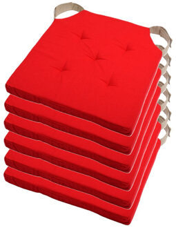 Textile stoelkussen DUO - 6x - rood - 38 x 38 x 4 cm - klittenband sluiting