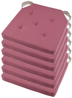 Textile stoelkussen DUO - 6x - roze - 38 x 38 x 4 cm - klittenband sluiting