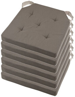 Textile stoelkussen DUO - 6x - taupe - 38 x 38 x 4 cm - klittenband sluiting