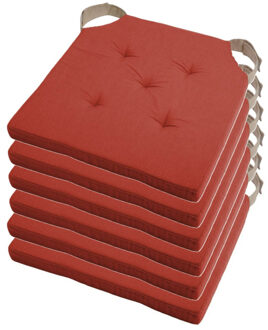 Textile stoelkussen DUO - 6x - terracotta - 38 x 38 x 4 cm - klittenband sluiting