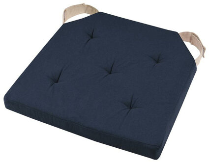 Textile stoelkussen DUO - donkerblauw - 38 x 38 x 4 cm - klittenband sluiting