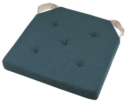 Textile stoelkussen DUO - marine blauw - 38 x 38 x 4 cm - klittenband sluiting