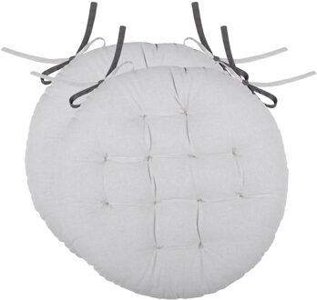 Textile stoelkussen rond - 2x - licht/donkergrijs - 2 zijden - 38 cm - touwtjes sluiting