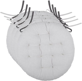 Textile stoelkussen rond - 4x - licht/donkergrijs - 2 zijden - 38 cm - touwtjes sluiting