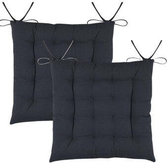 Textile stoelkussens DUO - 2x - antraciet - 38 x 38 x 3.5 cm - touwtjes sluiting