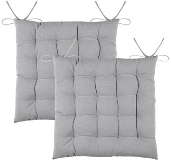 Textile stoelkussens DUO - 2x - grijs - 38 x 38 x 3.5 cm - touwtjes sluiting