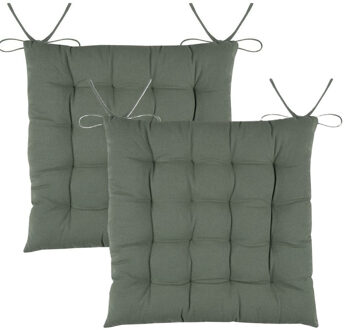 Textile stoelkussens DUO - 2x - groen - 38 x 38 x 3.5 cm - touwtjes sluiting