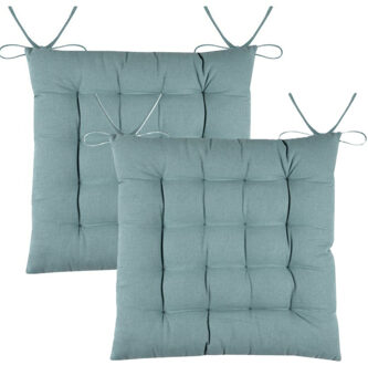 Textile stoelkussens DUO - 2x - jade groen - 38 x 38 x 3.5 cm - touwtjes sluiting