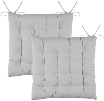 Textile stoelkussens DUO - 2x - lichtgrijs - 38 x 38 x 3.5 cm - touwtjes sluiting