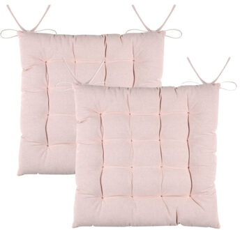 Textile stoelkussens DUO - 2x - lichtroze - 38 x 38 x 3.5 cm - touwtjes sluiting