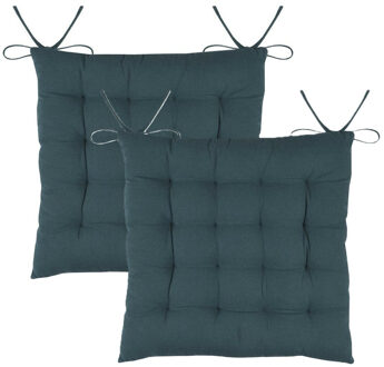 Textile stoelkussens DUO - 2x - petrol blauw - 38 x 38 x 3.5 cm - touwtjes sluiting