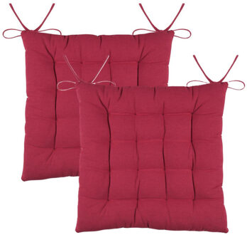 Textile stoelkussens DUO - 2x - rood - 38 x 38 x 3.5 cm - touwtjes sluiting