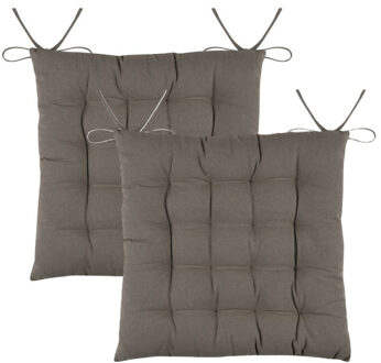 Textile stoelkussens DUO - 2x - taupe - 38 x 38 x 3.5 cm - touwtjes sluiting