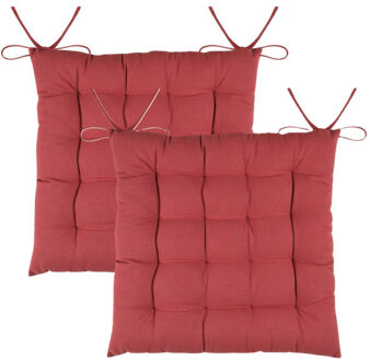 Textile stoelkussens DUO - 2x - terracotta - 38 x 38 x 3.5 cm - touwtjes sluiting