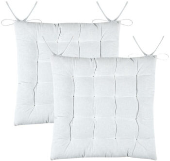Textile stoelkussens DUO - 2x - wit - 38 x 38 x 3.5 cm - touwtjes sluiting