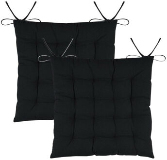 Textile stoelkussens DUO - 2x - zwart - 38 x 38 x 3.5 cm - touwtjes sluiting