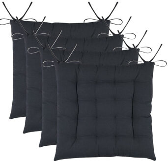 Textile stoelkussens DUO - 4x - antraciet - 38 x 38 x 3.5 cm - touwtjes sluiting