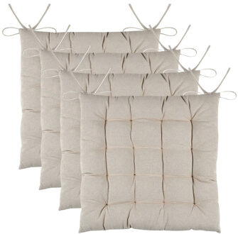 Textile stoelkussens DUO - 4x - beige - 38 x 38 x 3.5 cm - touwtjes sluiting