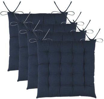 Textile stoelkussens DUO - 4x - donkerblauw - 38 x 38 x 3.5 cm - touwtjes sluiting