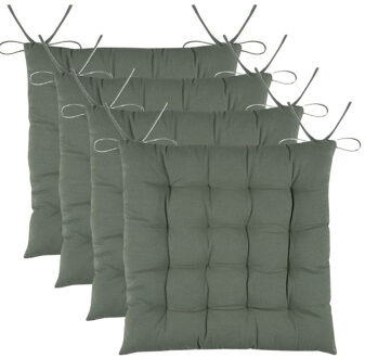 Textile stoelkussens DUO - 4x - groen - 38 x 38 x 3.5 cm - touwtjes sluiting