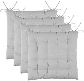 Textile stoelkussens DUO - 4x - lichtgrijs - 38 x 38 x 3.5 cm - touwtjes sluiting