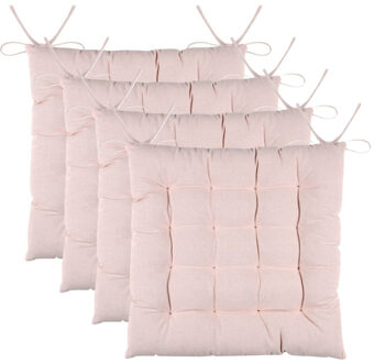 Textile stoelkussens DUO - 4x - lichtroze - 38 x 38 x 3.5 cm - touwtjes sluiting