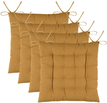 Textile stoelkussens DUO - 4x - okergeel - 38 x 38 x 3.5 cm - touwtjes sluiting