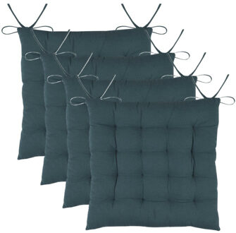 Textile stoelkussens DUO - 4x - petrol blauw - 38 x 38 x 3.5 cm - touwtjes sluiting