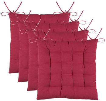 Textile stoelkussens DUO - 4x - rood - 38 x 38 x 3.5 cm - touwtjes sluiting