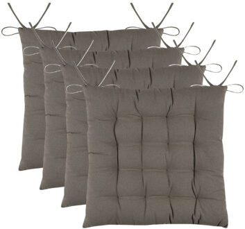 Textile stoelkussens DUO - 4x - taupe - 38 x 38 x 3.5 cm - touwtjes sluiting