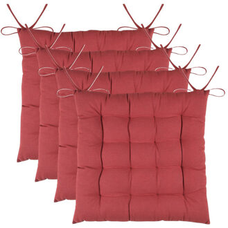 Textile stoelkussens DUO - 4x - terracotta - 38 x 38 x 3.5 cm - touwtjes sluiting