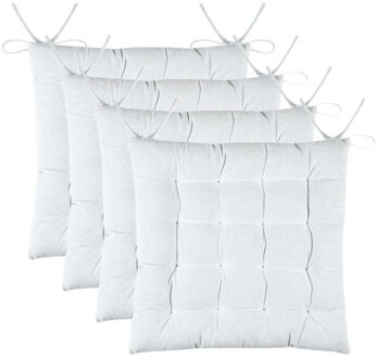 Textile stoelkussens DUO - 4x - wit - 38 x 38 x 3.5 cm - touwtjes sluiting