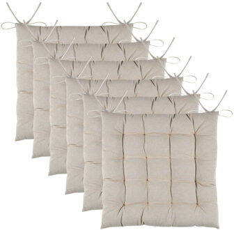 Textile stoelkussens DUO - 6x - beige - 38 x 38 x 3.5 cm - touwtjes sluiting