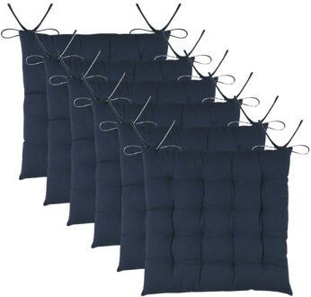 Textile stoelkussens DUO - 6x - donkerblauw - 38 x 38 x 3.5 cm - touwtjes sluiting