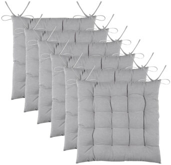 Textile stoelkussens DUO - 6x - grijs - 38 x 38 x 3.5 cm - touwtjes sluiting
