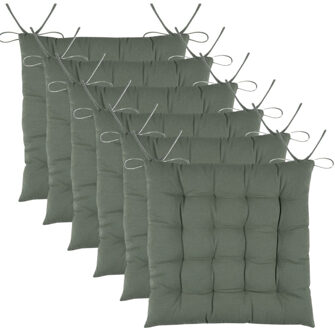 Textile stoelkussens DUO - 6x - groen - 38 x 38 x 3.5 cm - touwtjes sluiting