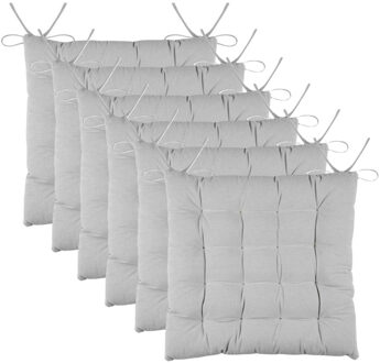 Textile stoelkussens DUO - 6x - lichtgrijs - 38 x 38 x 3.5 cm - touwtjes sluiting