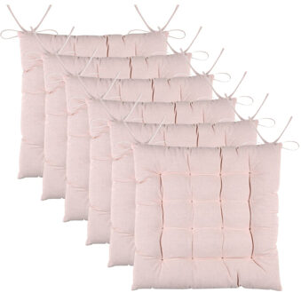Textile stoelkussens DUO - 6x - lichtroze - 38 x 38 x 3.5 cm - touwtjes sluiting