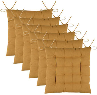 Textile stoelkussens DUO - 6x - okergeel - 38 x 38 x 3.5 cm - touwtjes sluiting