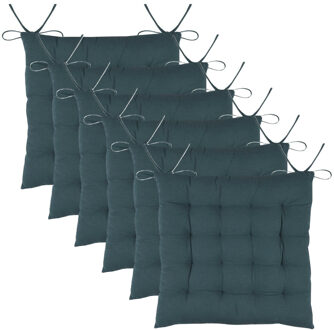 Textile stoelkussens DUO - 6x - petrol blauw - 38 x 38 x 3.5 cm - touwtjes sluiting