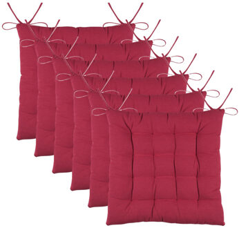 Textile stoelkussens DUO - 6x - rood - 38 x 38 x 3.5 cm - touwtjes sluiting