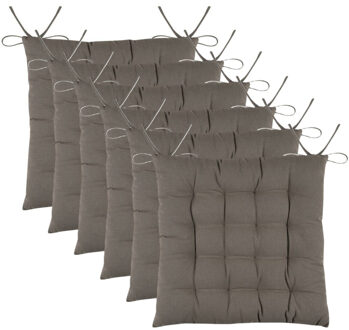 Textile stoelkussens DUO - 6x - taupe - 38 x 38 x 3.5 cm - touwtjes sluiting