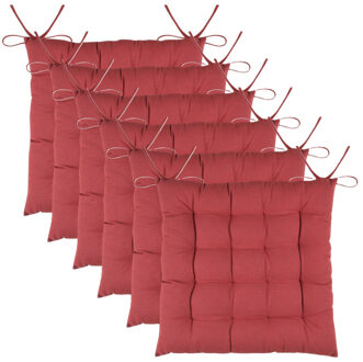 Textile stoelkussens DUO - 6x - terracotta - 38 x 38 x 3.5 cm - touwtjes sluiting
