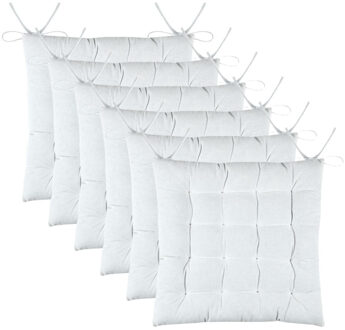 Textile stoelkussens DUO - 6x - wit - 38 x 38 x 3.5 cm - touwtjes sluiting