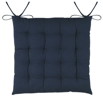 Textile stoelkussens DUO - donkerblauw - 38 x 38 x 3.5 cm - touwtjes sluiting