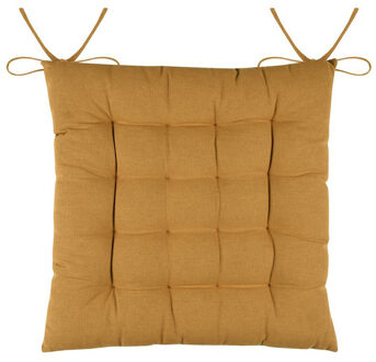 Textile stoelkussens DUO - okergeel - 38 x 38 x 3.5 cm - touwtjes sluiting