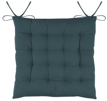 Textile stoelkussens DUO - petrol blauw - 38 x 38 x 3.5 cm - touwtjes sluiting
