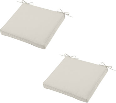 Textile Tuin stoelkussen - 2x - lichtbeige - 40 x 40 x 5 cm - touwtjes sluiting - voor buiten